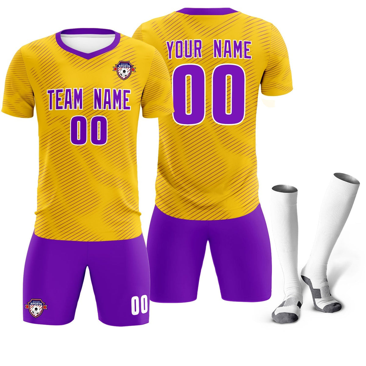Custom Gold Purple Training Uniform For Men Football Sets Jersey