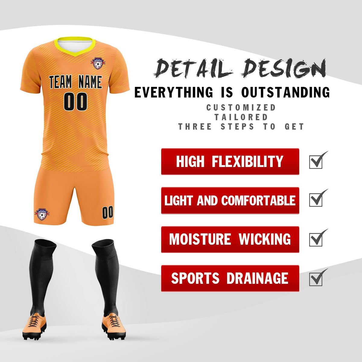 Custom Light Orange Gold Training Uniform For Men Football Sets Jersey
