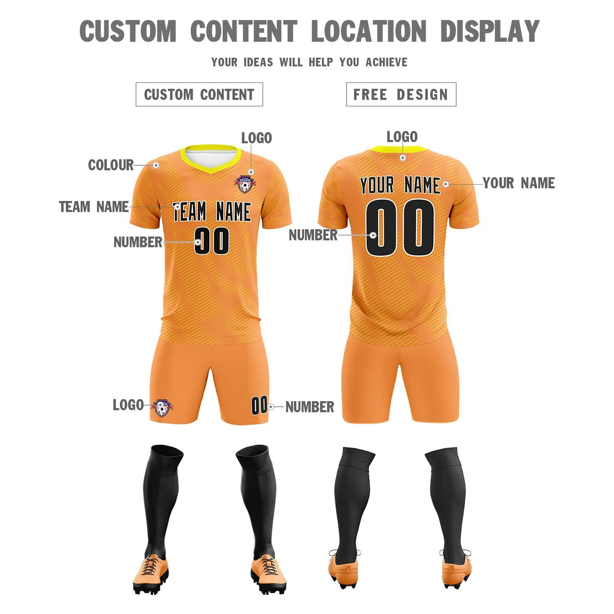 Custom Light Orange Gold Training Uniform For Men Football Sets Jersey