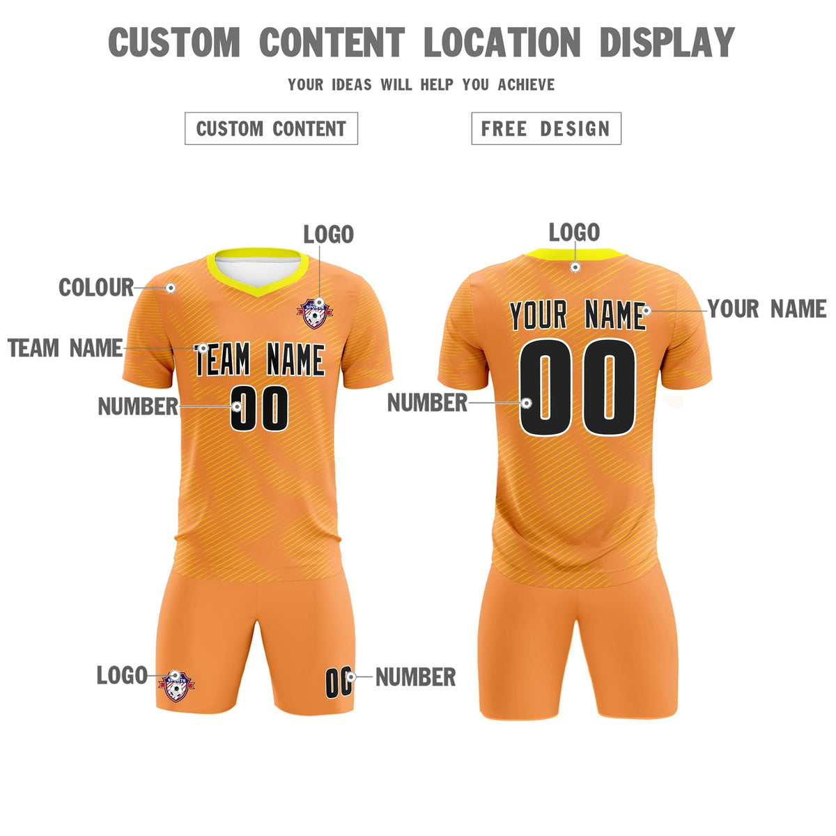 Custom Light Orange Gold Training Uniform For Men Football Sets Jersey