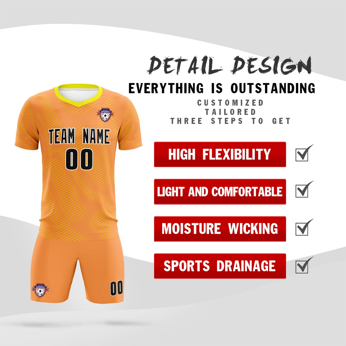 Custom Light Orange Gold Training Uniform For Men Football Sets Jersey