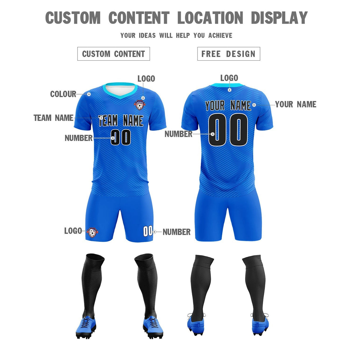 Custom Royal Powder Blue Training Uniform For Men Football Sets Jersey
