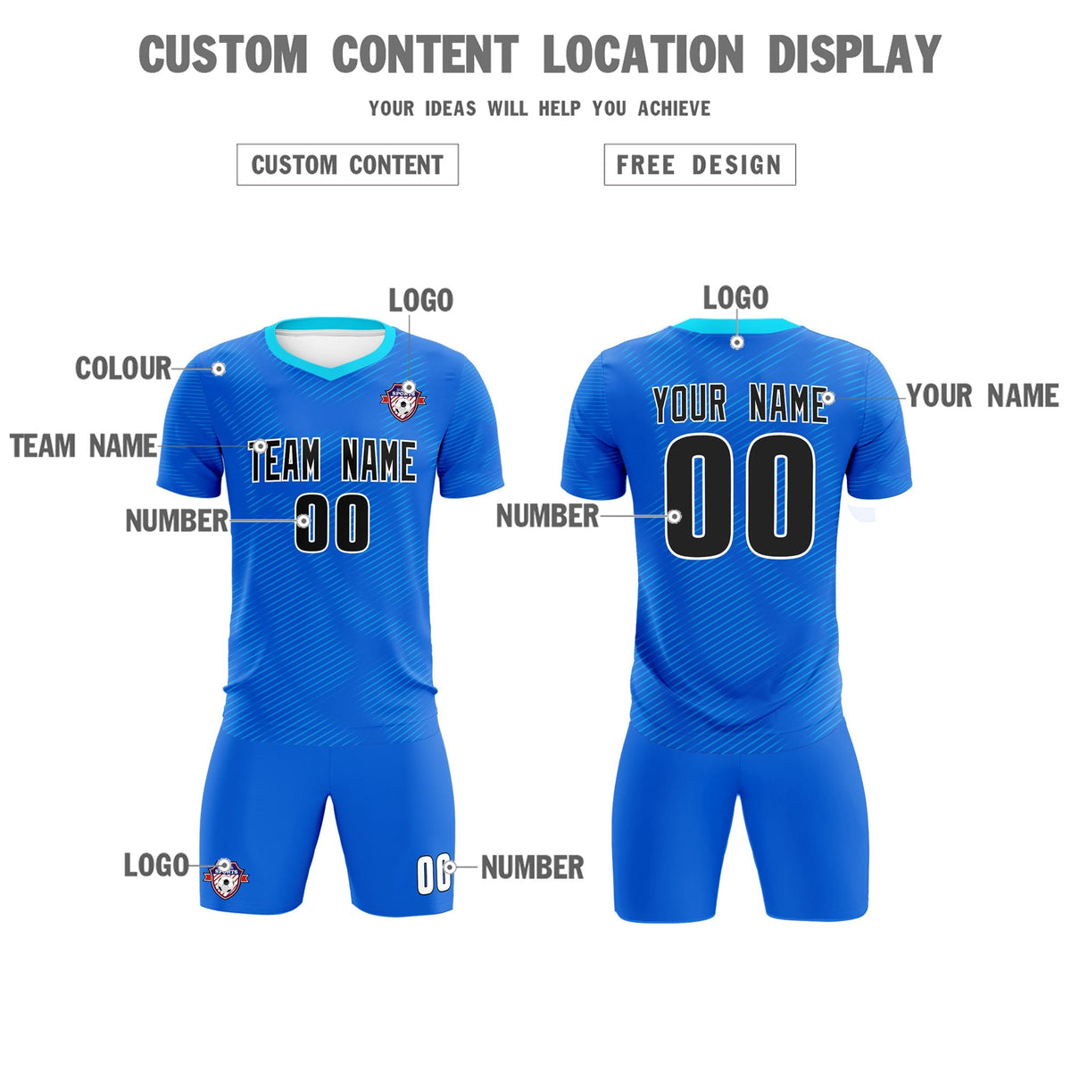 Custom Royal Powder Blue Training Uniform For Men Football Sets Jersey