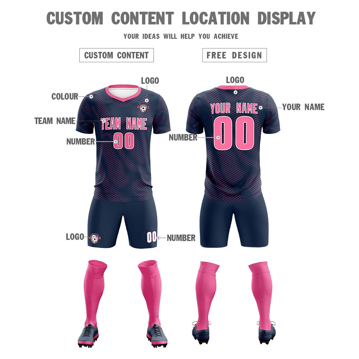 Custom Navy Pink Training Uniform For Men Football Sets Jersey