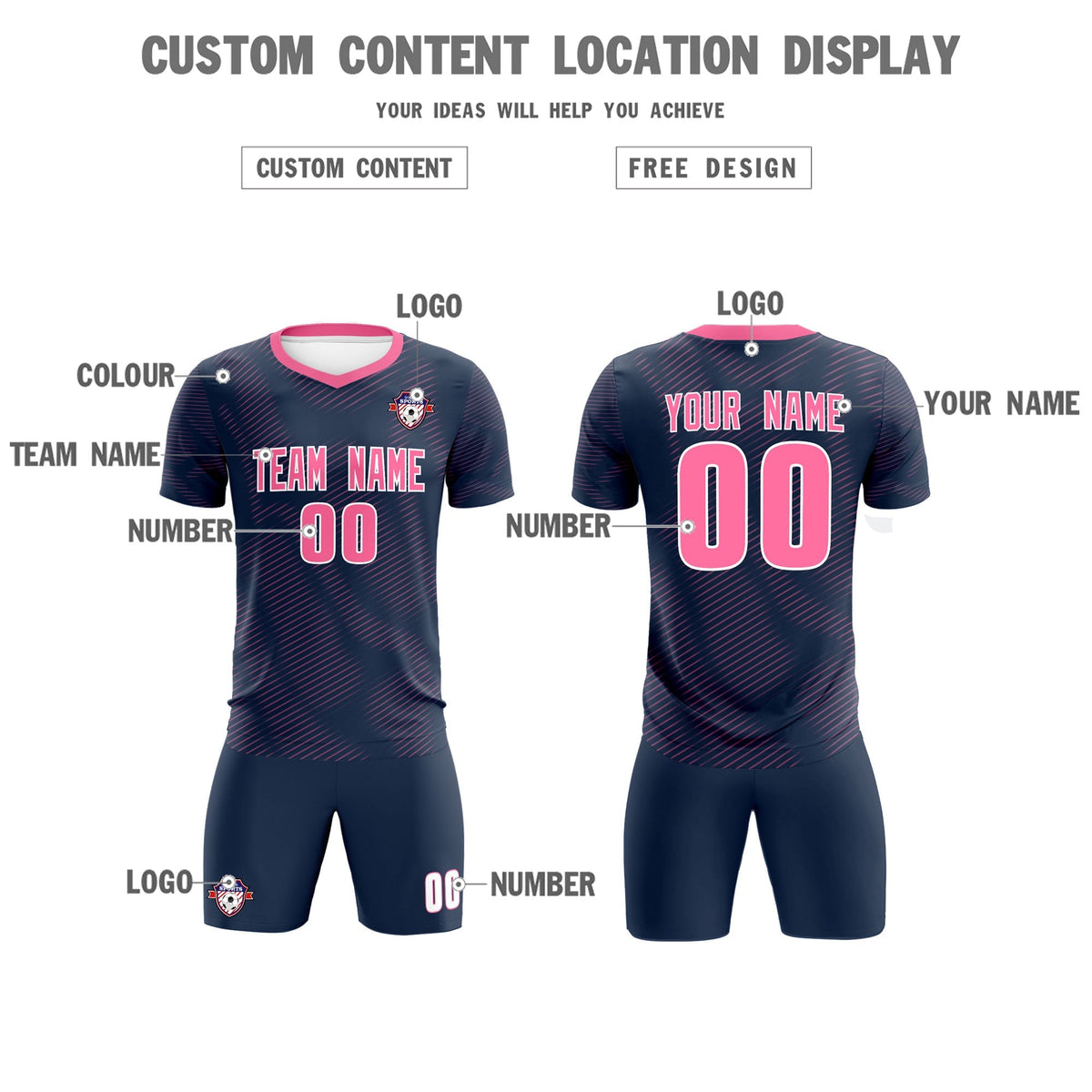 Custom Navy Pink Training Uniform For Men Football Sets Jersey