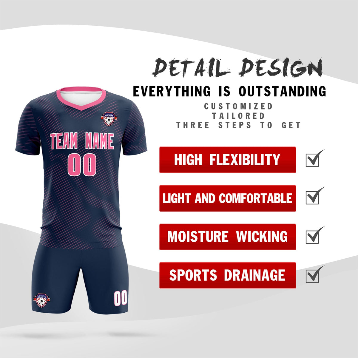 Custom Navy Pink Training Uniform For Men Football Sets Jersey