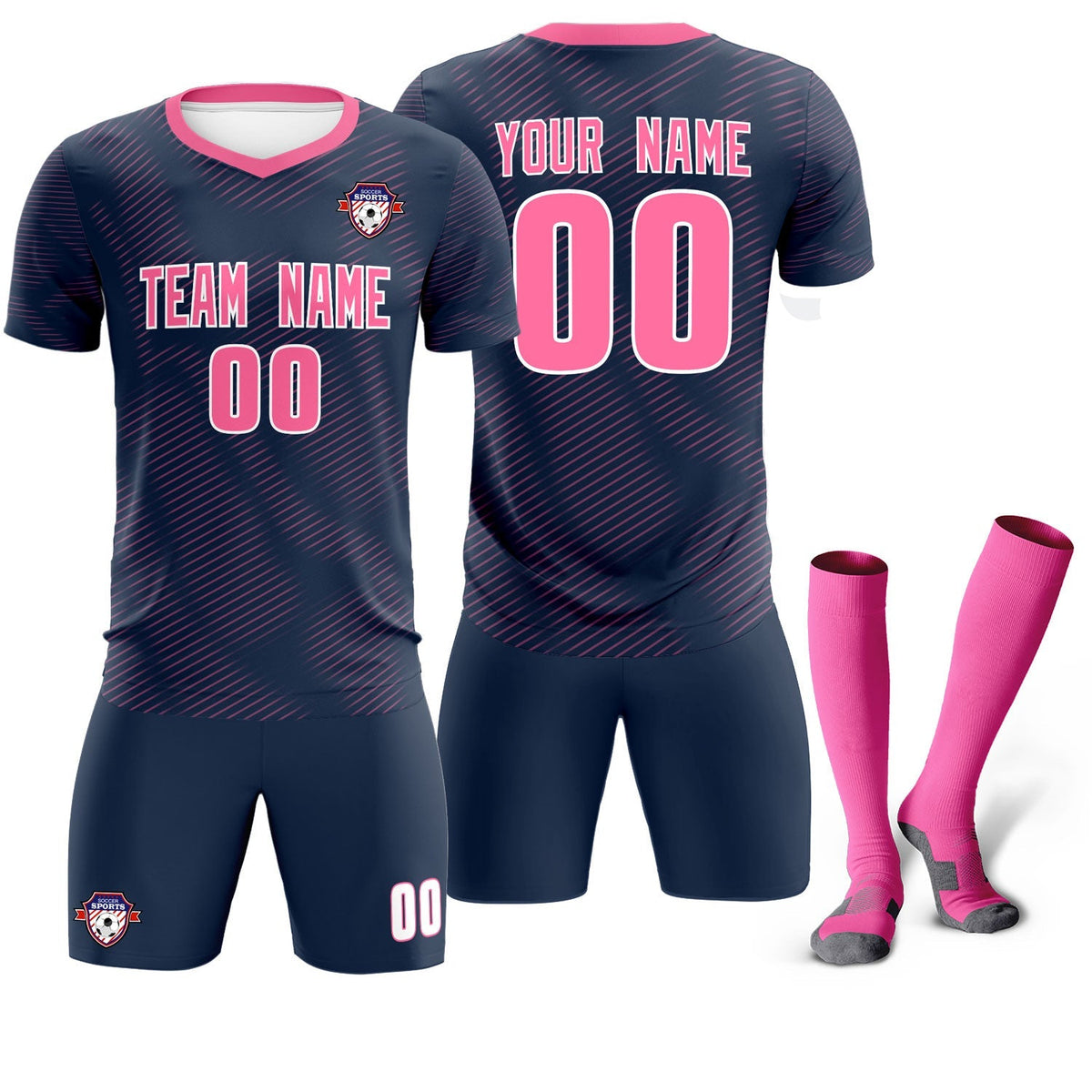 Custom Navy Pink Training Uniform For Men Football Sets Jersey