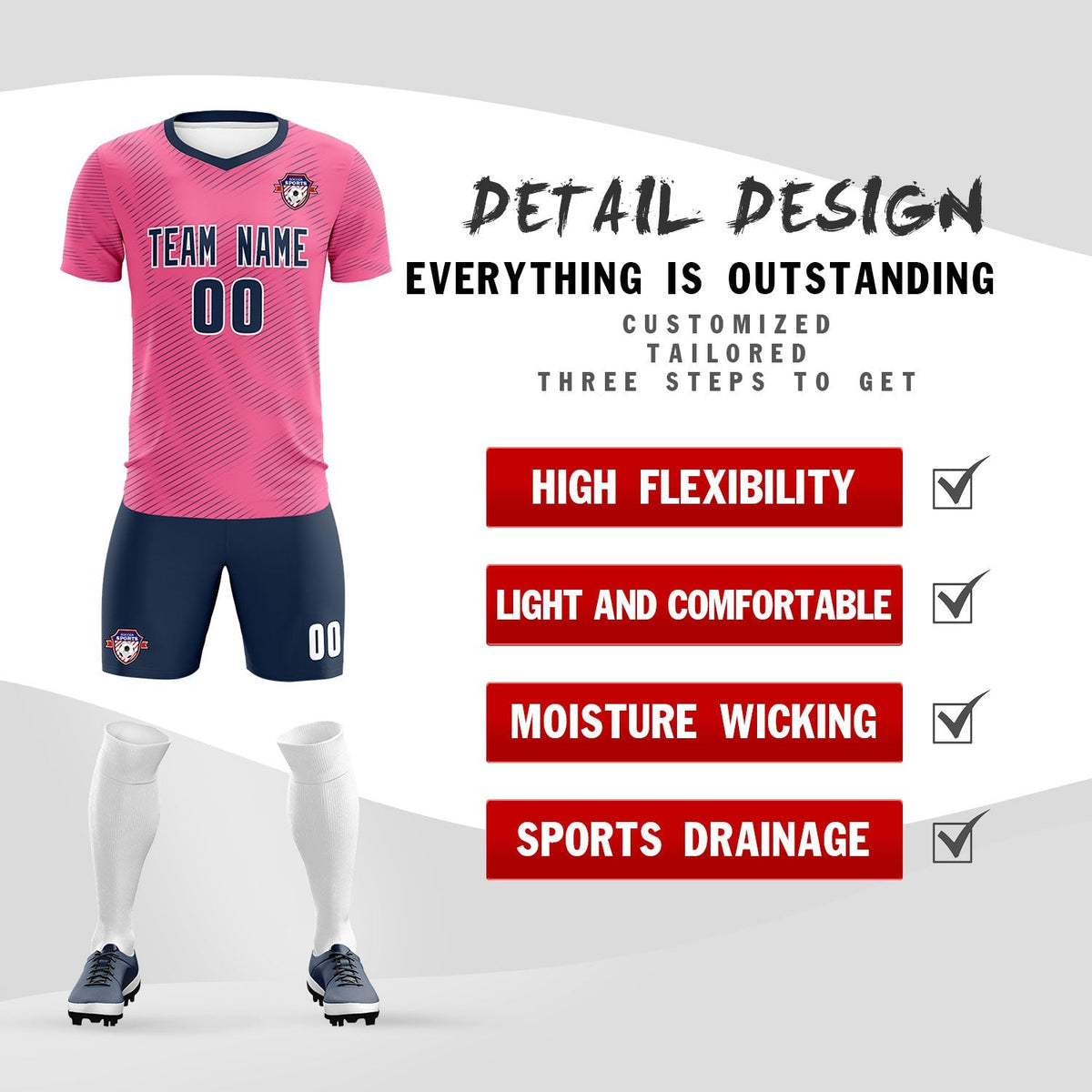 Custom Pink Navy Training Uniform For Men Football Sets Jersey
