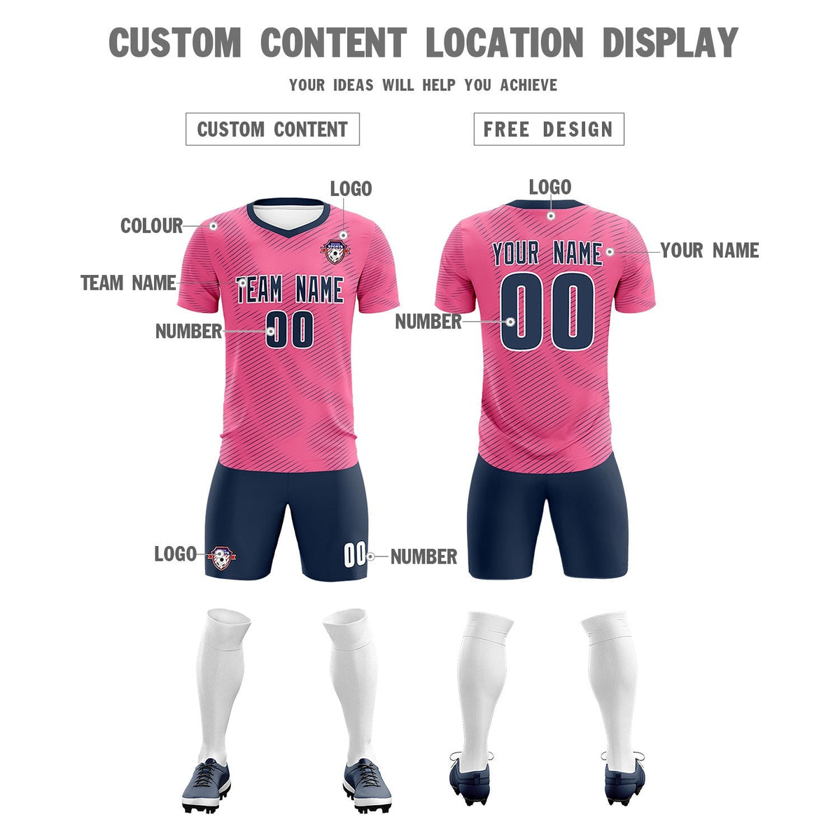 Custom Pink Navy Training Uniform For Men Football Sets Jersey