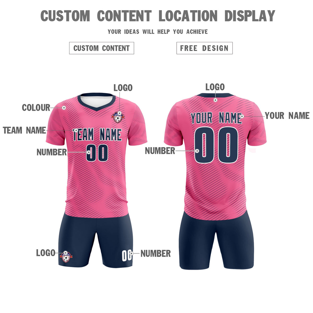 Custom Pink Navy Training Uniform For Men Football Sets Jersey