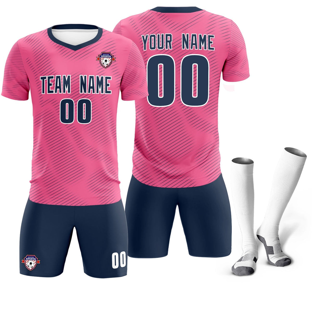 Custom Pink Navy Training Uniform For Men Football Sets Jersey