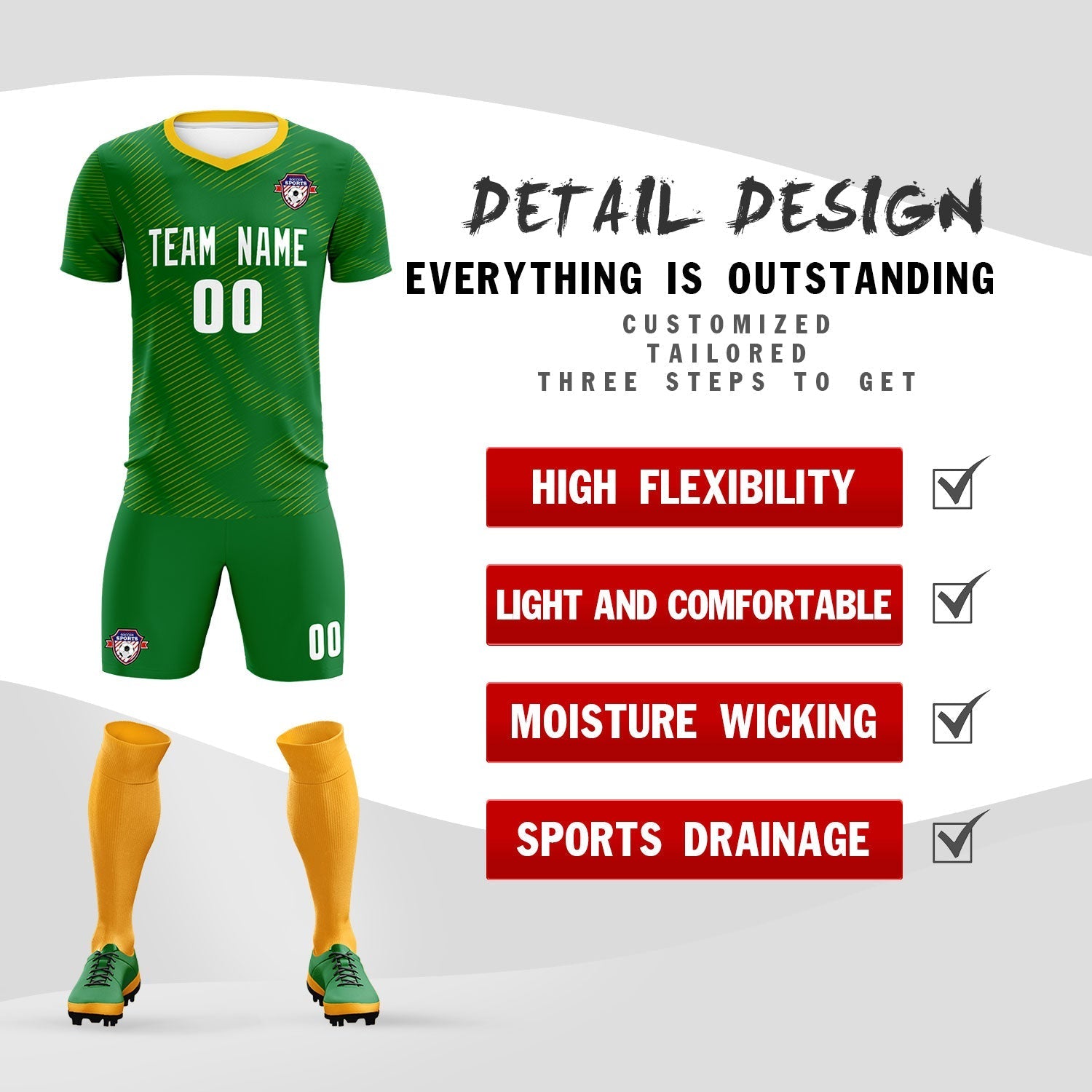 Custom Kelly Green Yellow Training Uniform For Men Football Sets Jersey