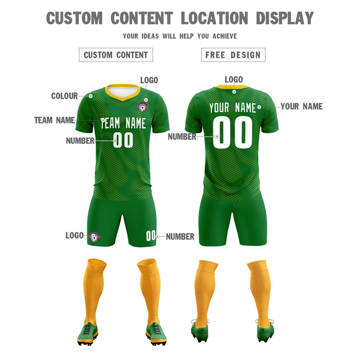 Custom Kelly Green Yellow Training Uniform For Men Football Sets Jersey