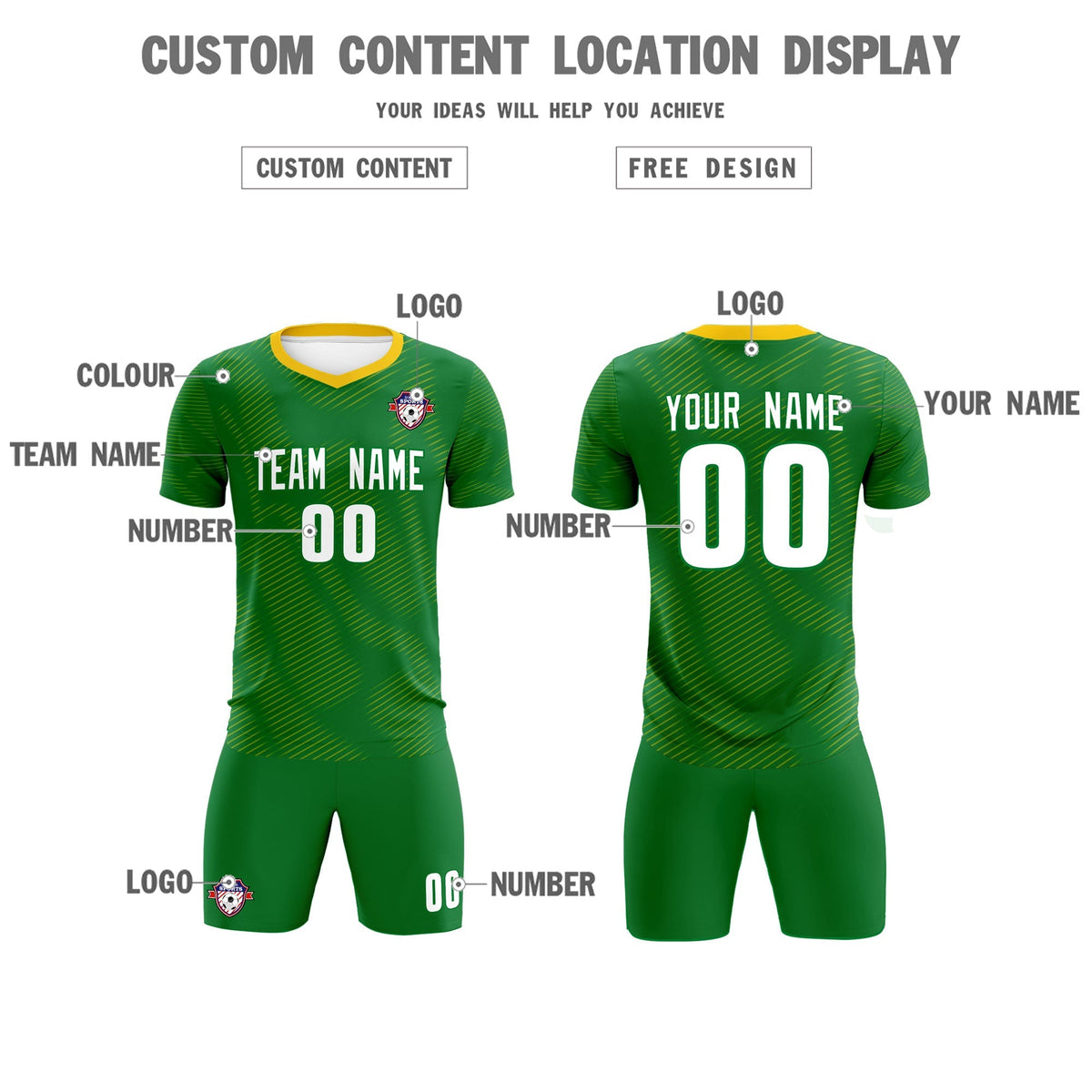 Custom Kelly Green Yellow Training Uniform For Men Football Sets Jersey