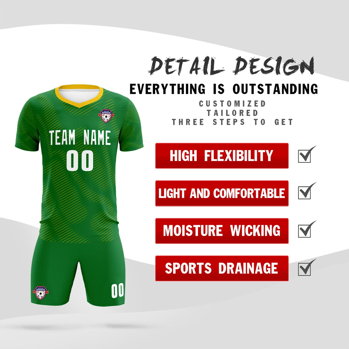 Custom Kelly Green Yellow Training Uniform For Men Football Sets Jersey