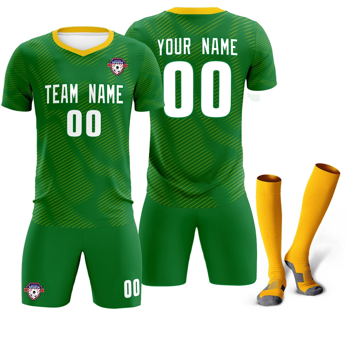Custom Kelly Green Yellow Training Uniform For Men Football Sets Jersey