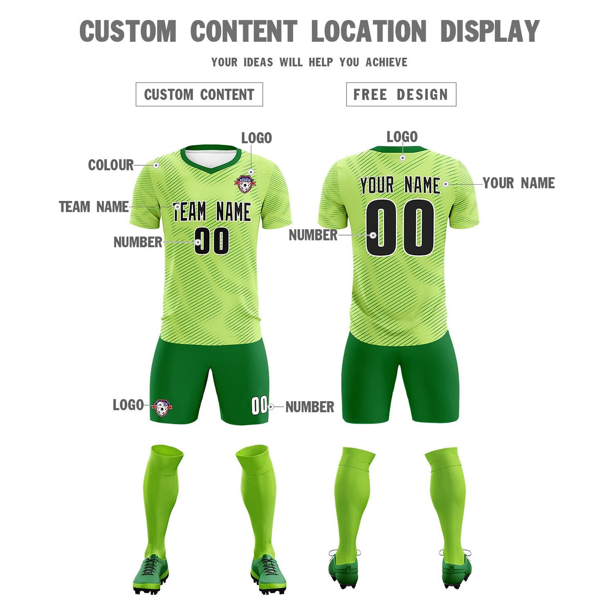 Custom Green Kelly Green Training Uniform For Men Football Sets Jersey