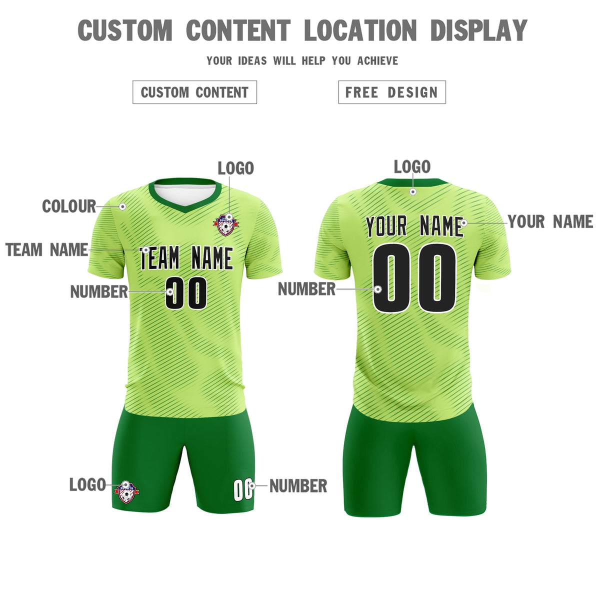 Custom Green Kelly Green Training Uniform For Men Football Sets Jersey