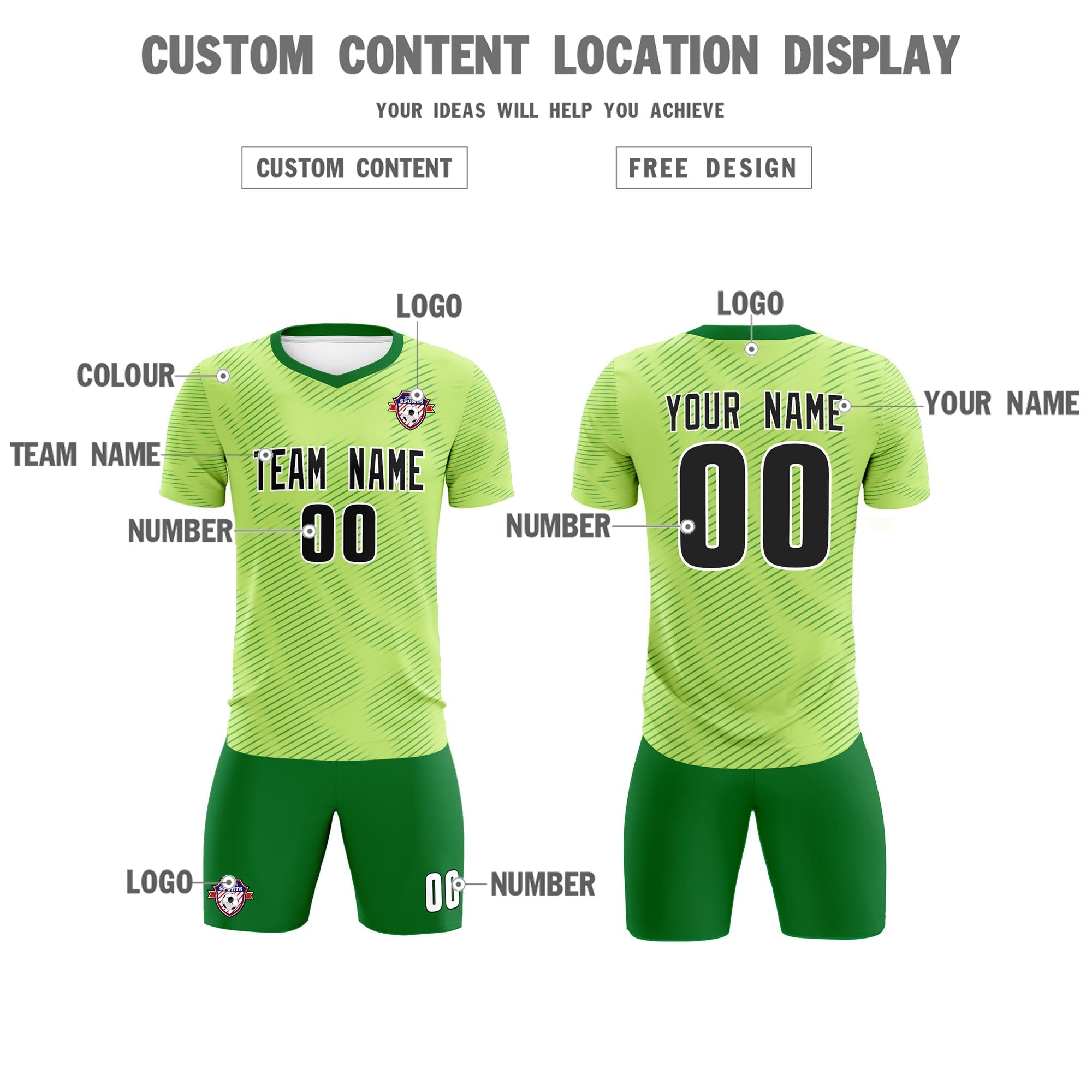 Custom Green Kelly Green Training Uniform For Men Football Sets Jersey