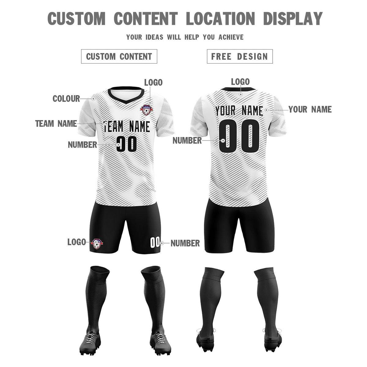 Custom White Black Training Uniform For Men Football Sets Jersey