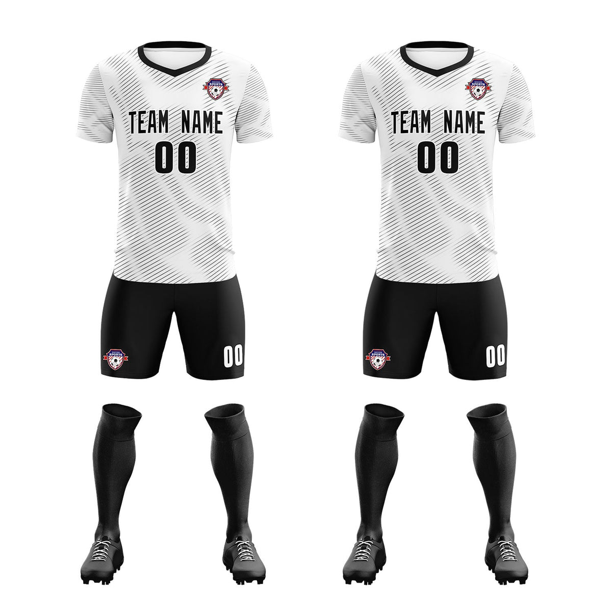 Custom White Black Training Uniform For Men Football Sets Jersey