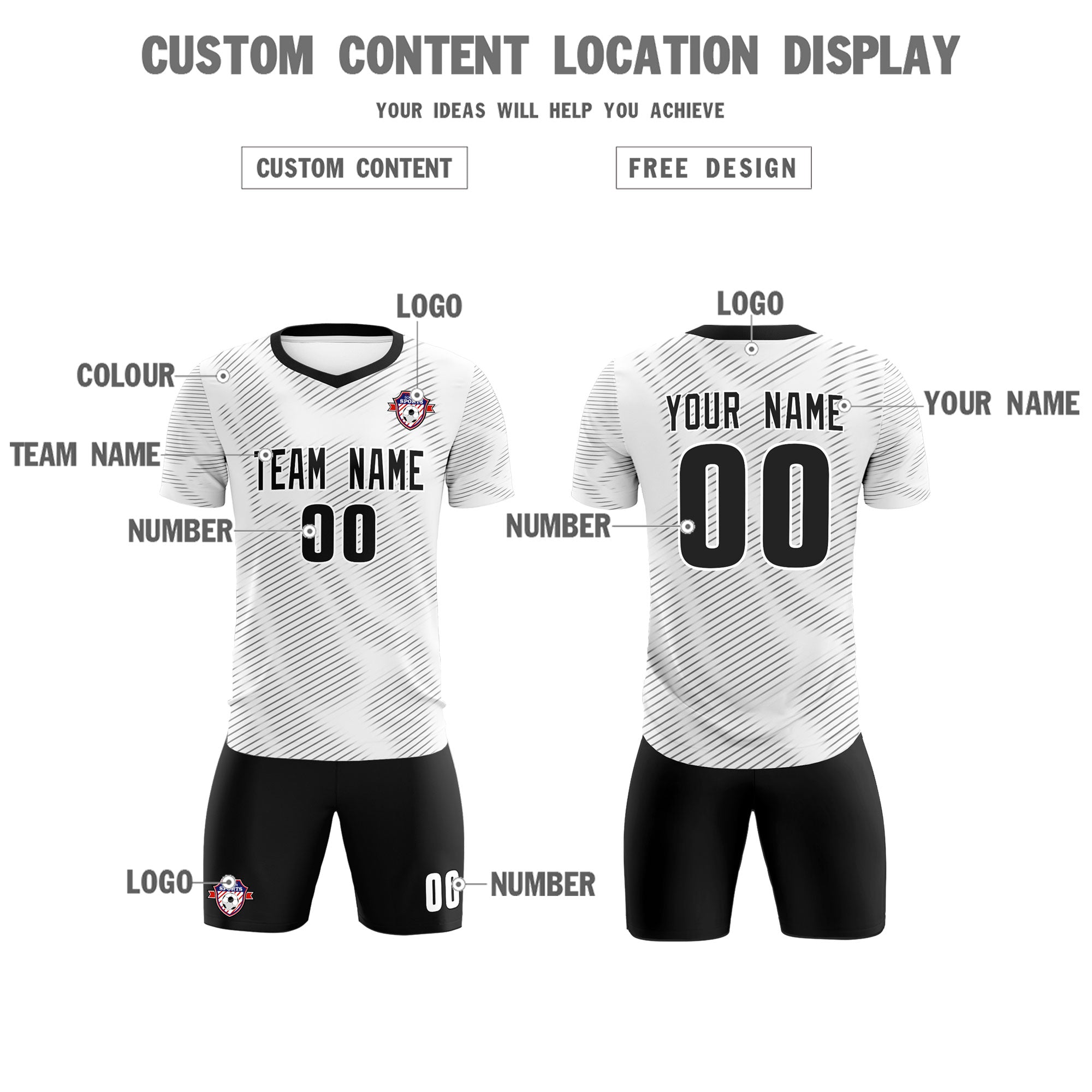 Custom White Black Training Uniform For Men Football Sets Jersey