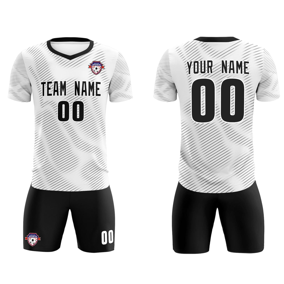 Custom White Black Training Uniform For Men Football Sets Jersey