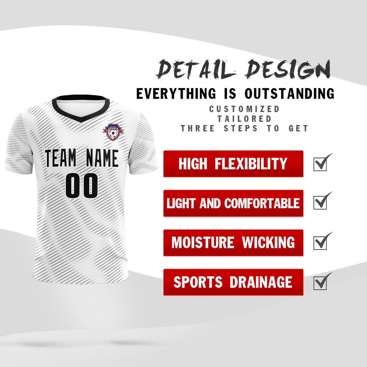 Custom White Black Training Uniform For Men Football Sets Jersey
