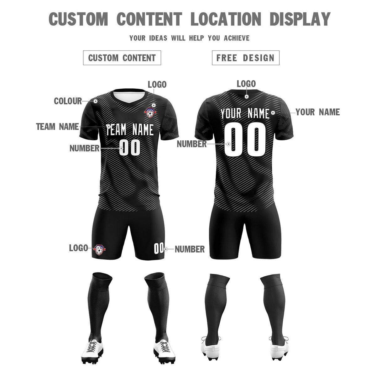 Custom Black White Training Uniform For Men Football Sets Jersey