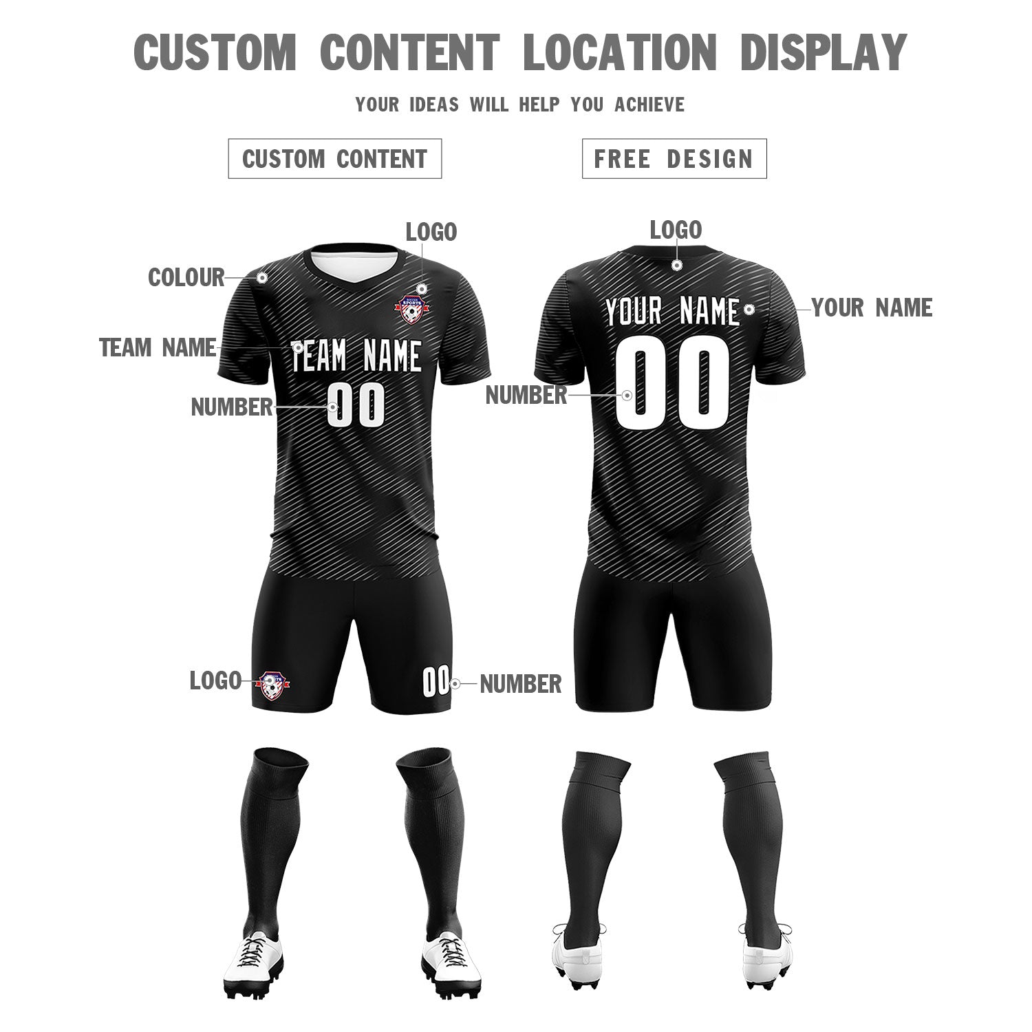 Custom Black White Training Uniform For Men Football Sets Jersey