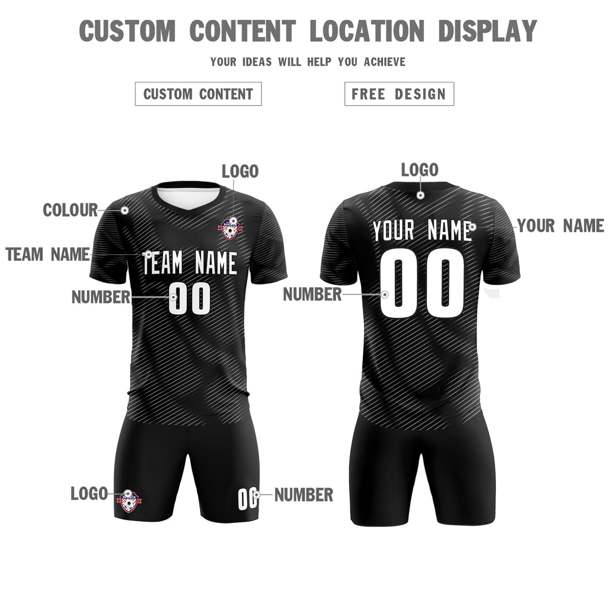 Custom Black White Training Uniform For Men Football Sets Jersey