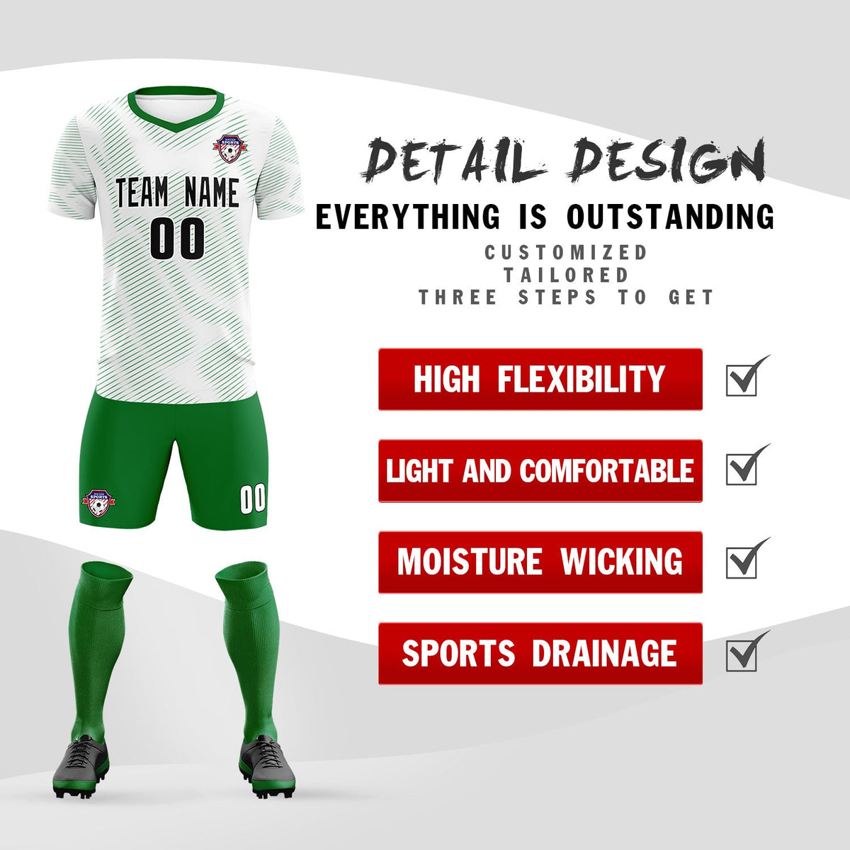 Custom White Kelly Green Training Uniform For Men Football Sets Jersey