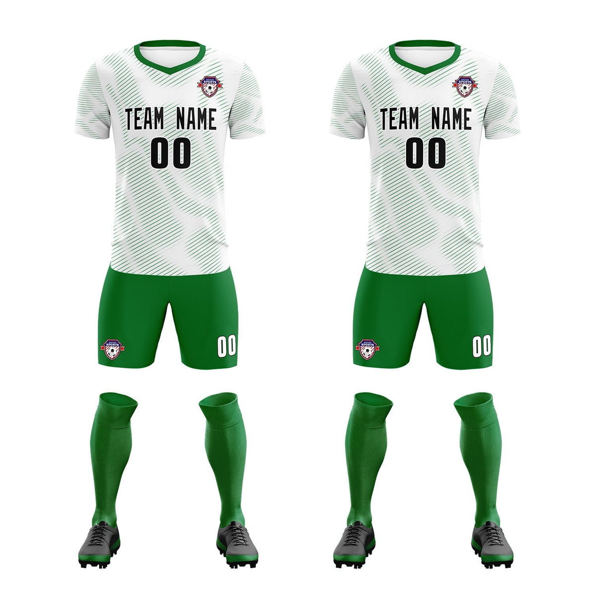 Custom White Kelly Green Training Uniform For Men Football Sets Jersey