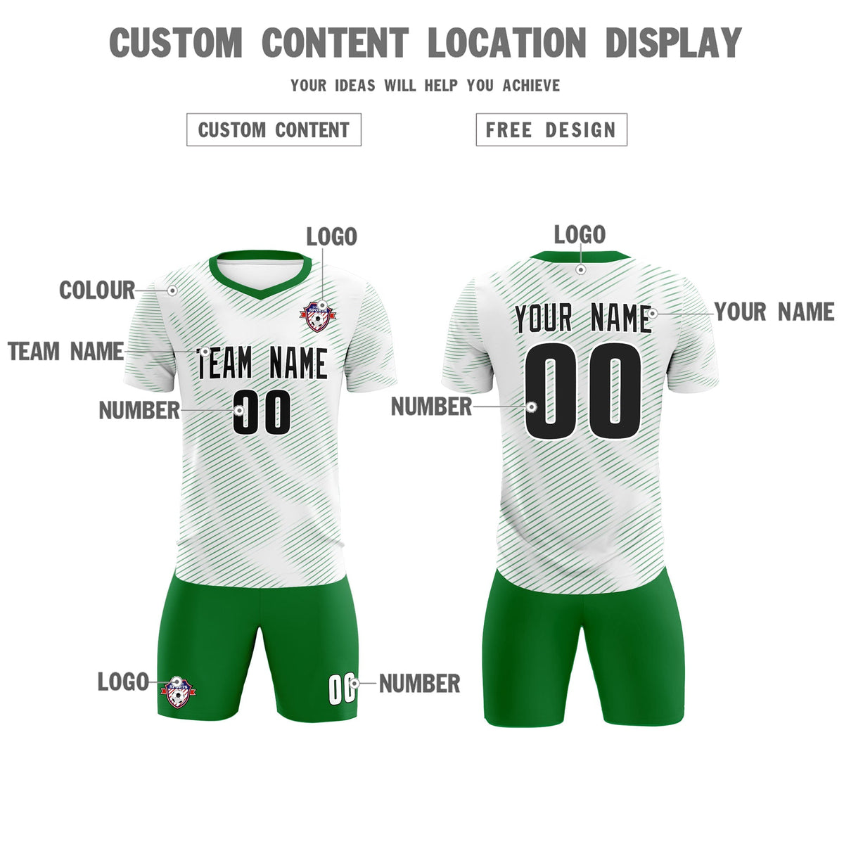 Custom White Kelly Green Training Uniform For Men Football Sets Jersey
