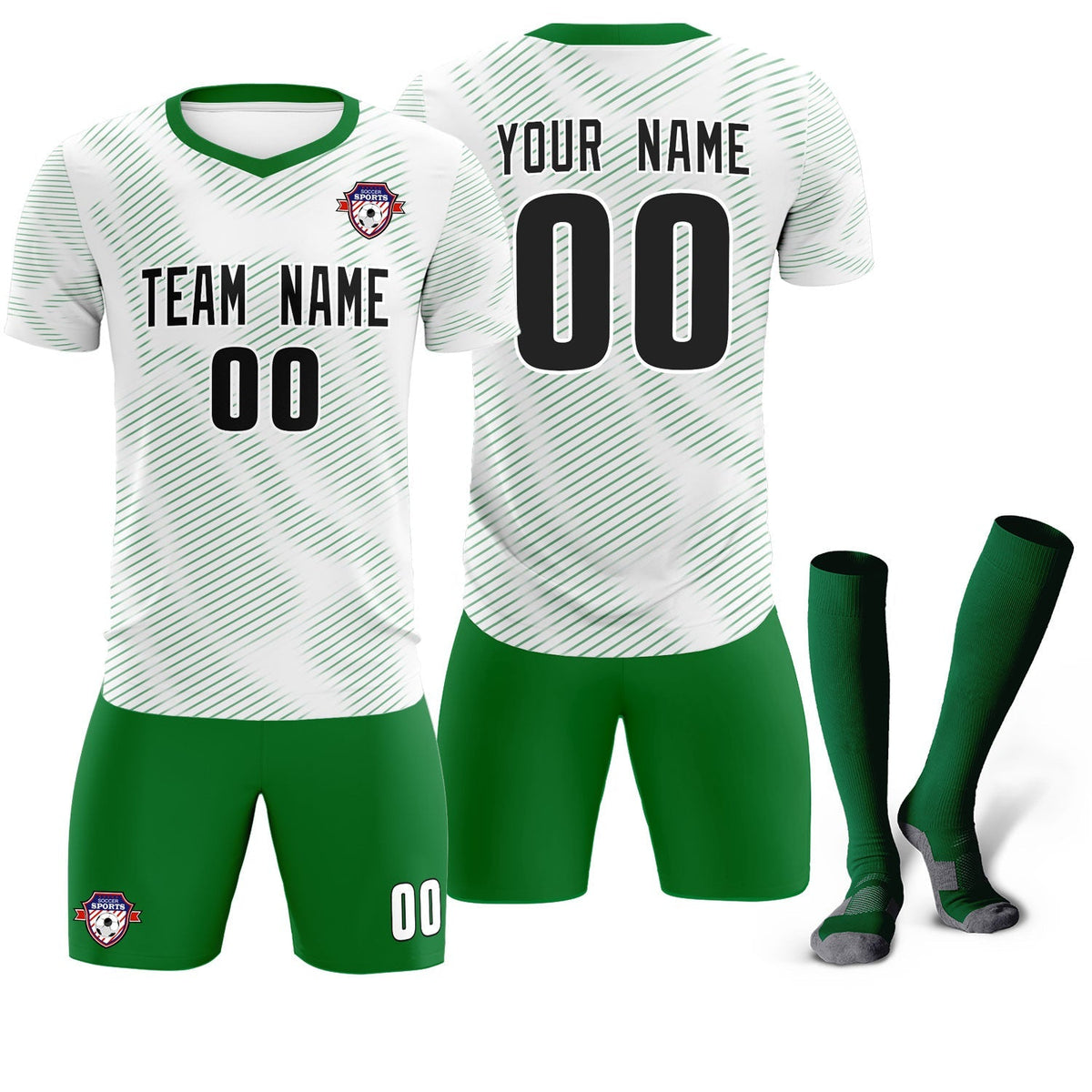 Custom White Kelly Green Training Uniform For Men Football Sets Jersey