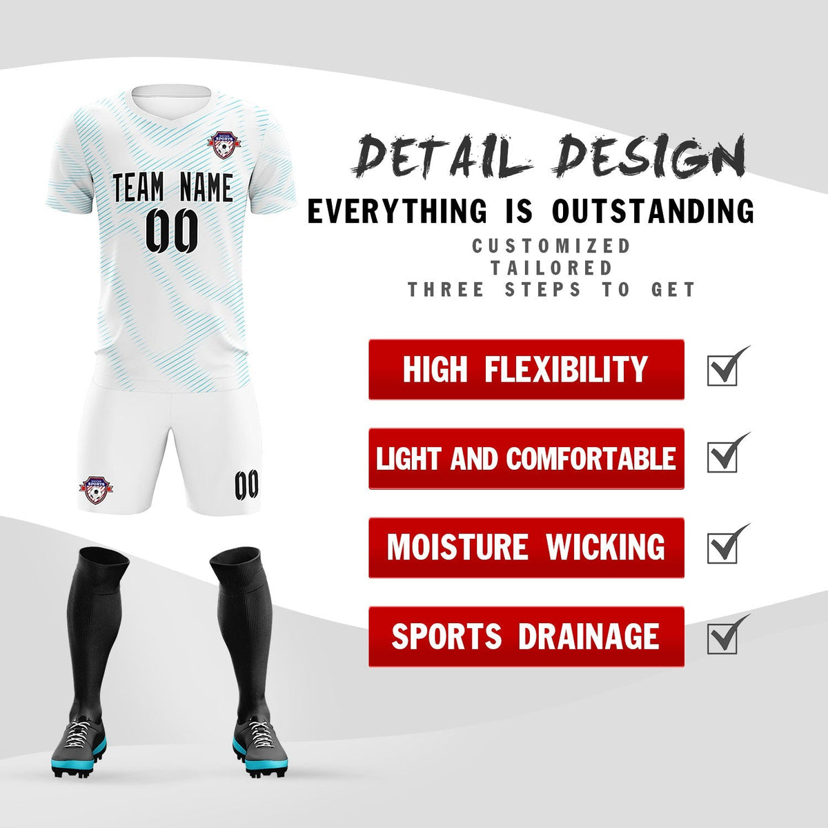 Custom White Sky Blue Training Uniform For Men Football Sets Jersey