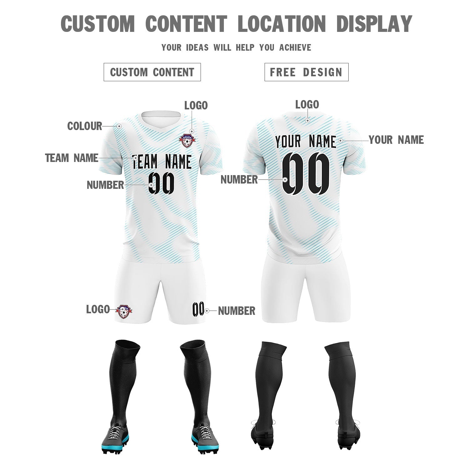 Custom White Sky Blue Training Uniform For Men Football Sets Jersey