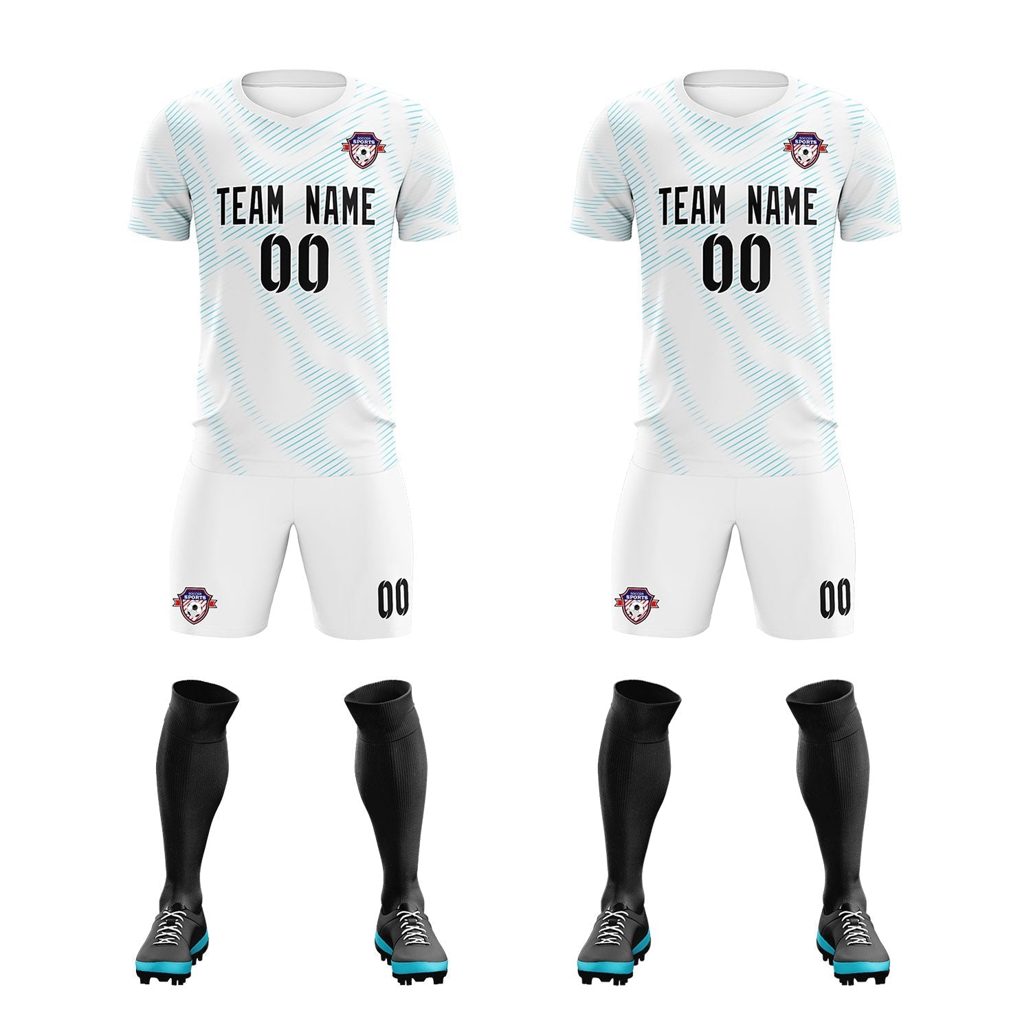 Custom White Sky Blue Training Uniform For Men Football Sets Jersey