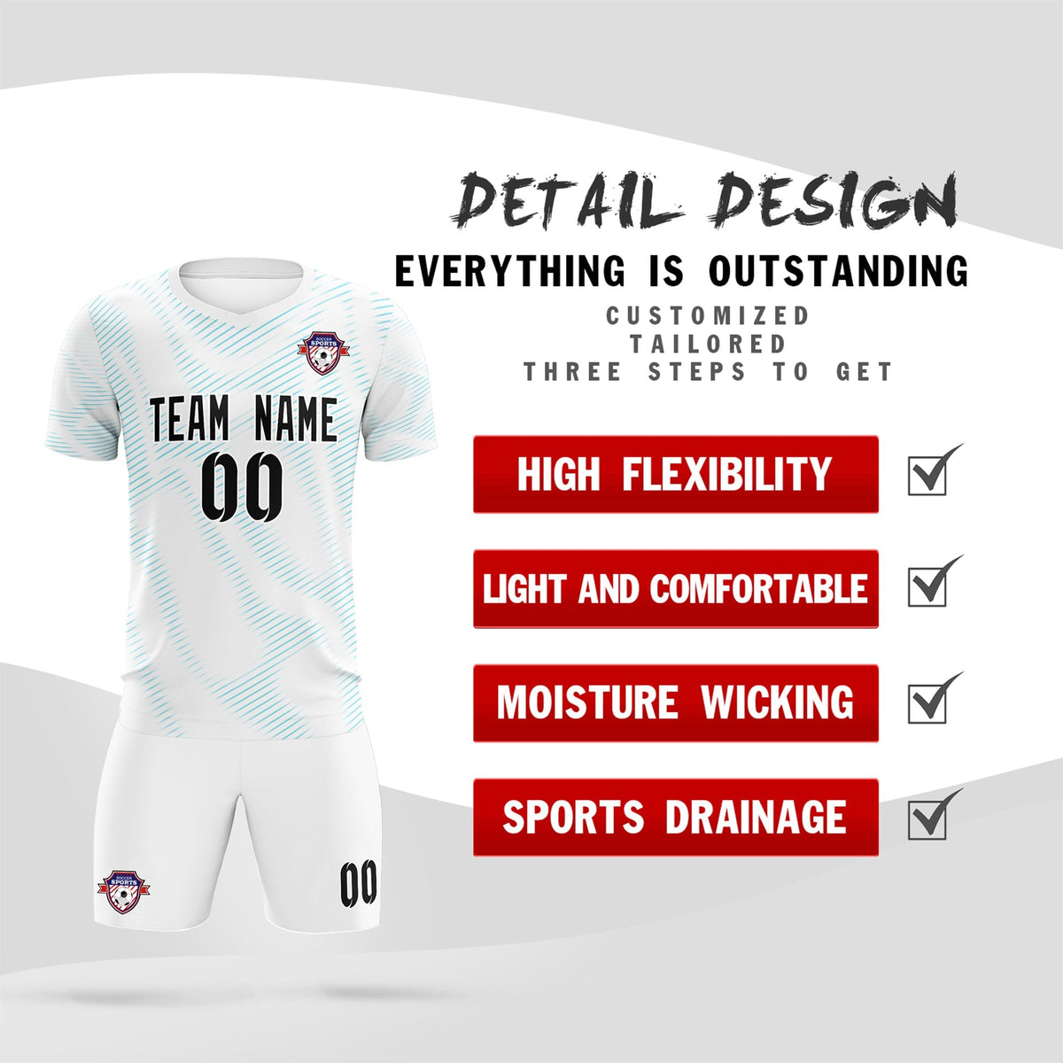 Custom White Sky Blue Training Uniform For Men Football Sets Jersey
