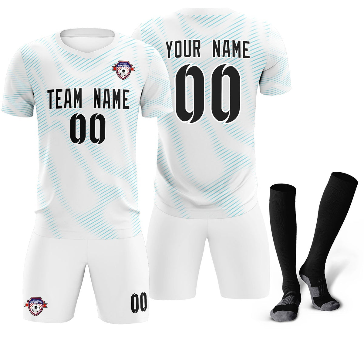 Custom White Sky Blue Training Uniform For Men Football Sets Jersey