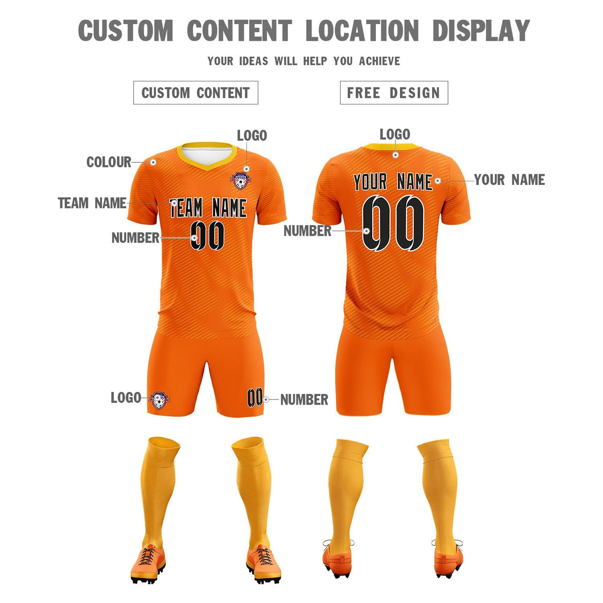 Custom Orange Gold Training Uniform For Men Football Sets Jersey