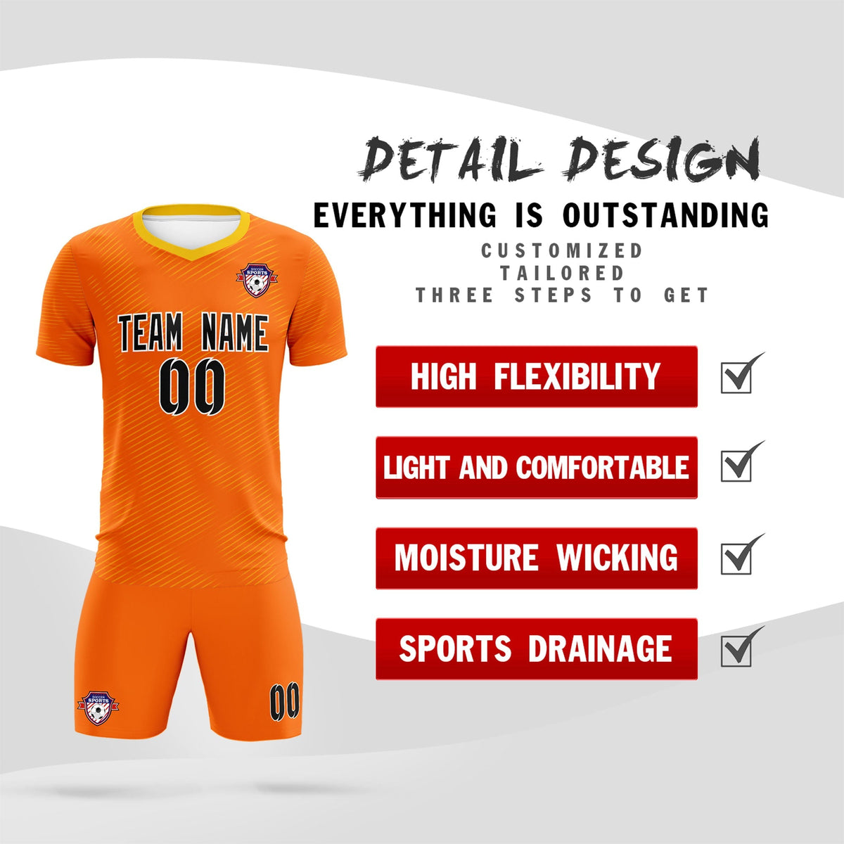 Custom Orange Gold Training Uniform For Men Football Sets Jersey