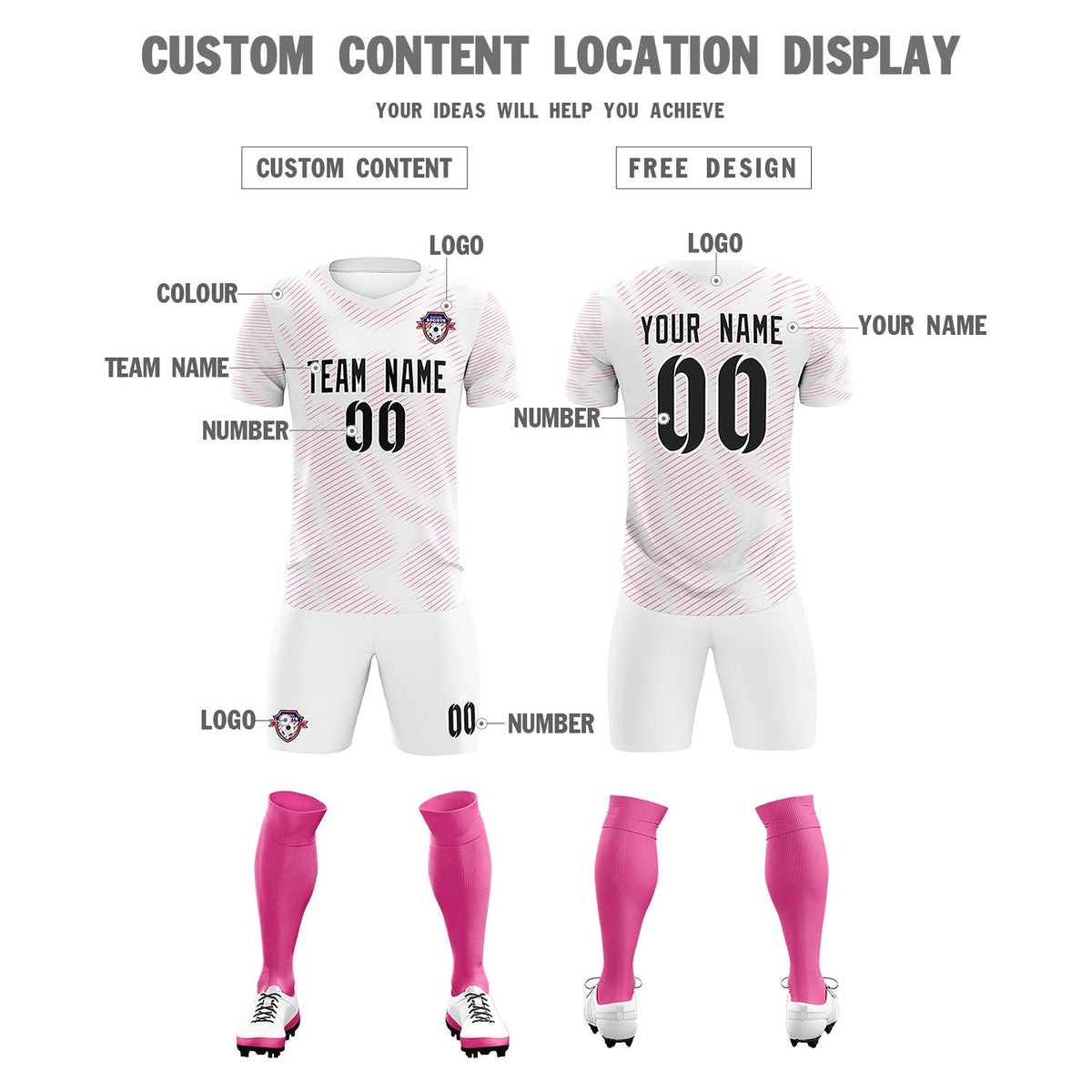 Custom White Pink Training Uniform For Men Football Sets Jersey