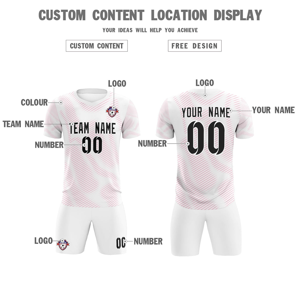 Custom White Pink Training Uniform For Men Football Sets Jersey