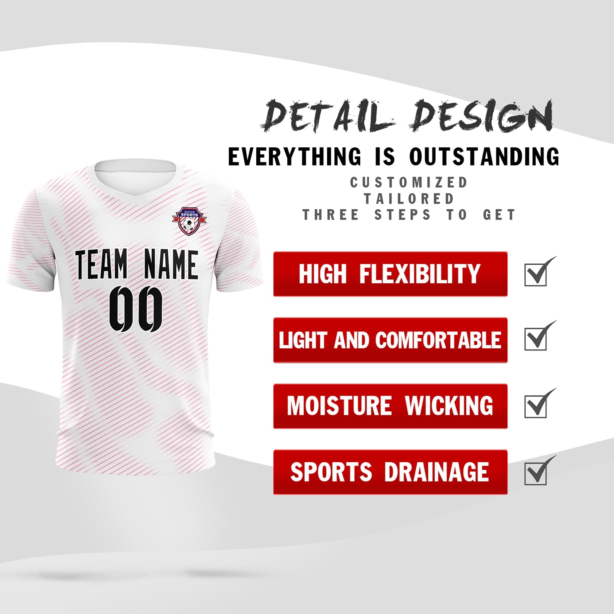Custom White Pink Training Uniform For Men Football Sets Jersey