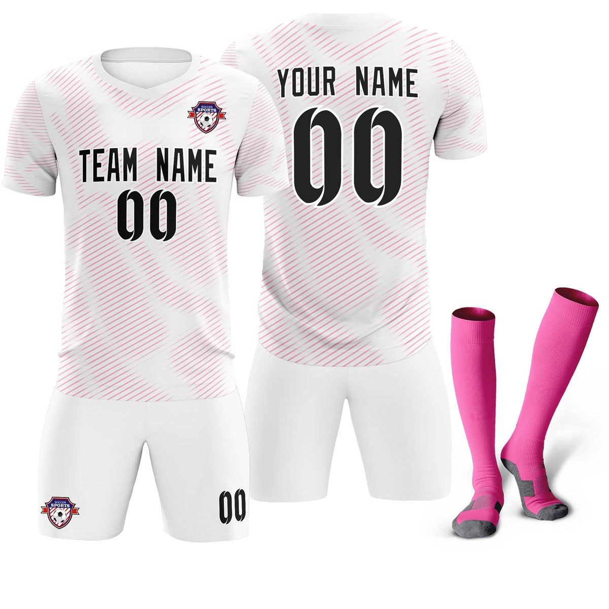 Custom White Pink Training Uniform For Men Football Sets Jersey