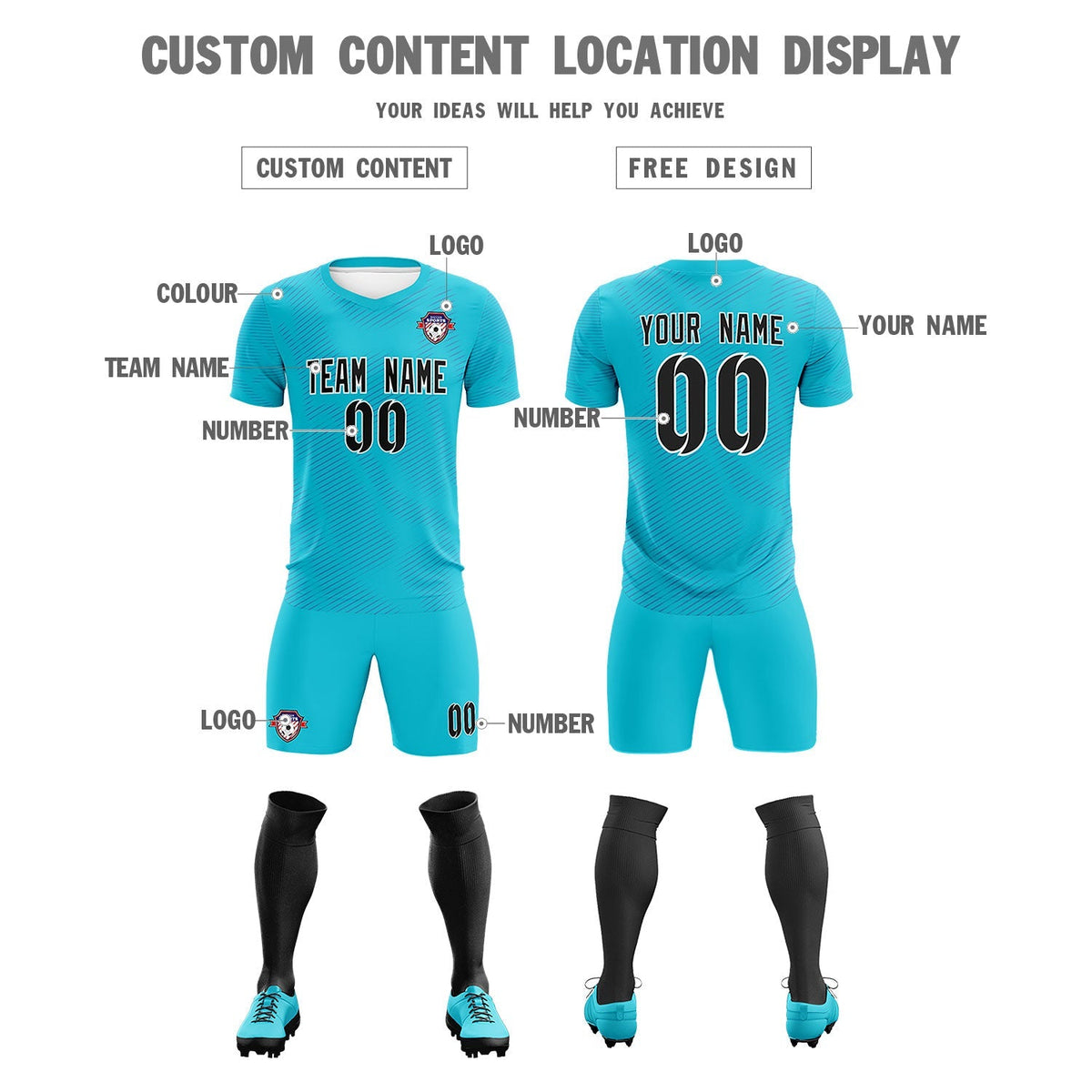 Custom Sky Blue Royal Training Uniform For Men Football Sets Jersey
