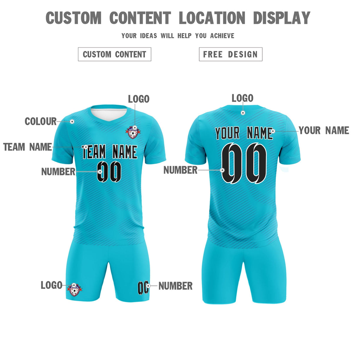Custom Sky Blue Royal Training Uniform For Men Football Sets Jersey