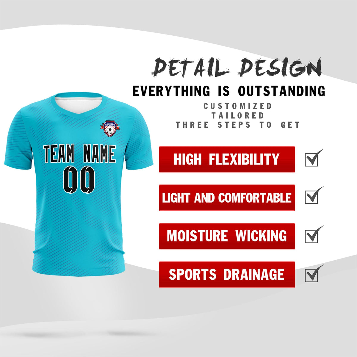 Custom Sky Blue Royal Training Uniform For Men Football Sets Jersey