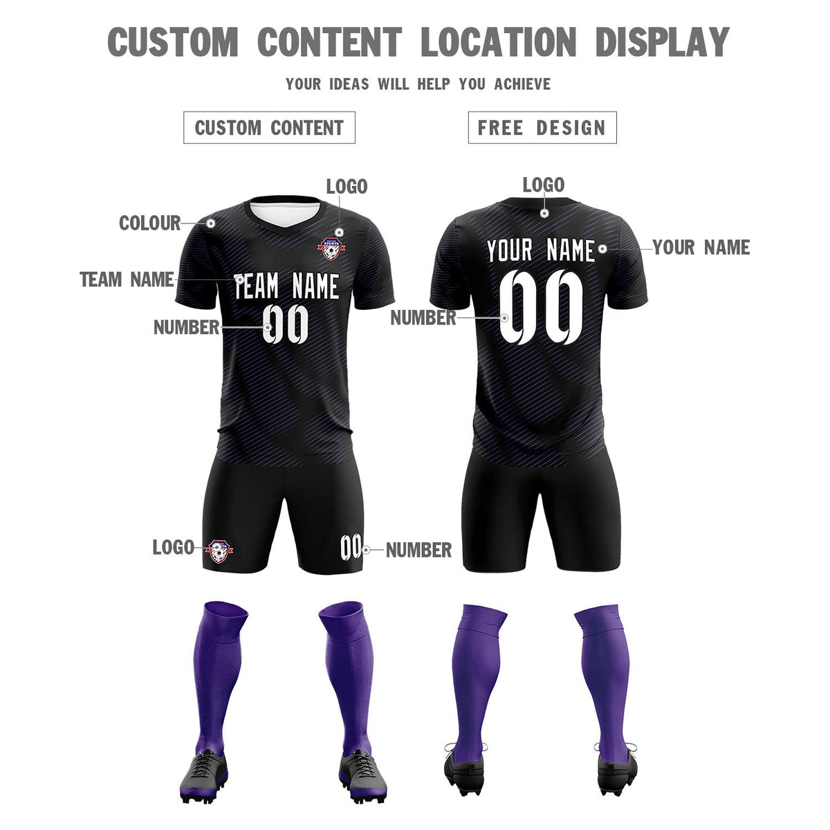 Custom Black Purple Training Uniform For Men Football Sets Jersey